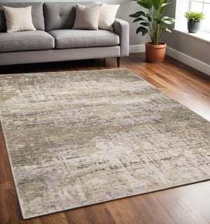 HomeRoots 2' Abstract Runner Rug in Beige Grey Ivory Tan Brown – Stain Resistant, Modern & Durable Design 5' X 8' 509561