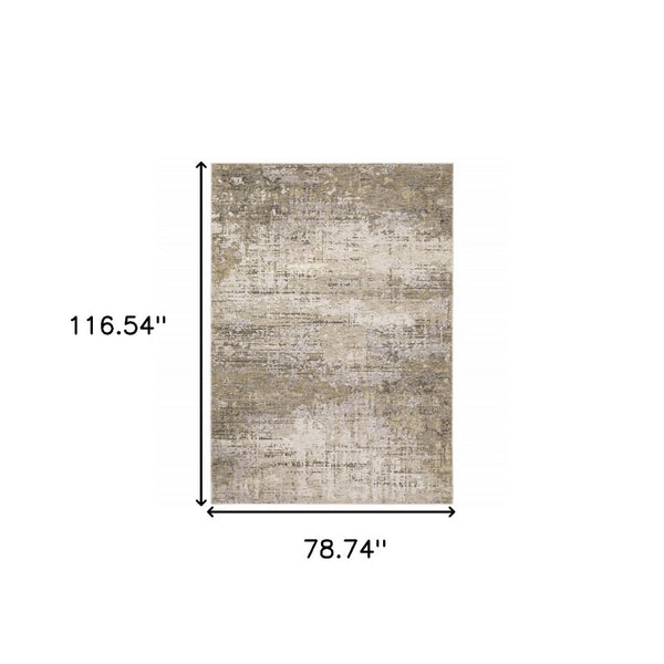 HomeRoots 2' Abstract Runner Rug in Beige Grey Ivory Tan Brown – Stain Resistant, Modern & Durable Design 7' X 10' 509562