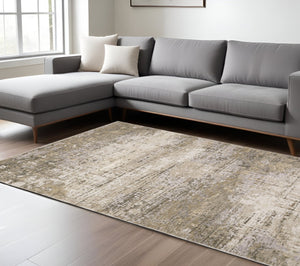 HomeRoots 2' Abstract Runner Rug in Beige Grey Ivory Tan Brown – Stain Resistant, Modern & Durable Design 7' X 10' 509562