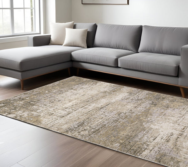 HomeRoots 2' Abstract Runner Rug in Beige Grey Ivory Tan Brown – Stain Resistant, Modern & Durable Design 7' X 10' 509562