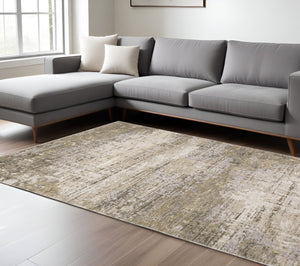 HomeRoots 2' Abstract Runner Rug in Beige Grey Ivory Tan Brown – Stain Resistant, Modern & Durable Design 10' X 13' 509564