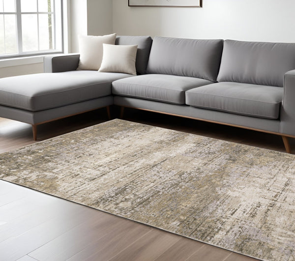 HomeRoots 2' Abstract Runner Rug in Beige Grey Ivory Tan Brown – Stain Resistant, Modern & Durable Design 10' X 13' 509564