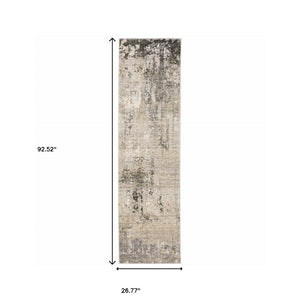 HomeRoots 2' Abstract Power Loom Runner Rug in Neutral Tones – Stain Resistant, Ideal for High-Traffic Areas 2'3" x 7'6" 509565