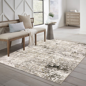 HomeRoots 2' Abstract Power Loom Runner Rug in Neutral Tones – Stain Resistant, Ideal for High-Traffic Areas 3' x 5' 509566