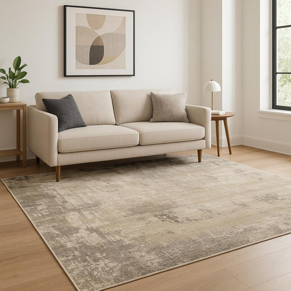HomeRoots 2' Abstract Power Loom Runner Rug in Neutral Tones – Stain Resistant, Ideal for High-Traffic Areas 5' X 8' 509567