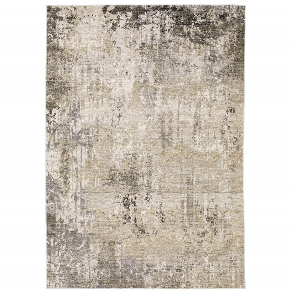 HomeRoots 2' Abstract Power Loom Runner Rug in Neutral Tones – Stain Resistant, Ideal for High-Traffic Areas 7' X 10' 509568
