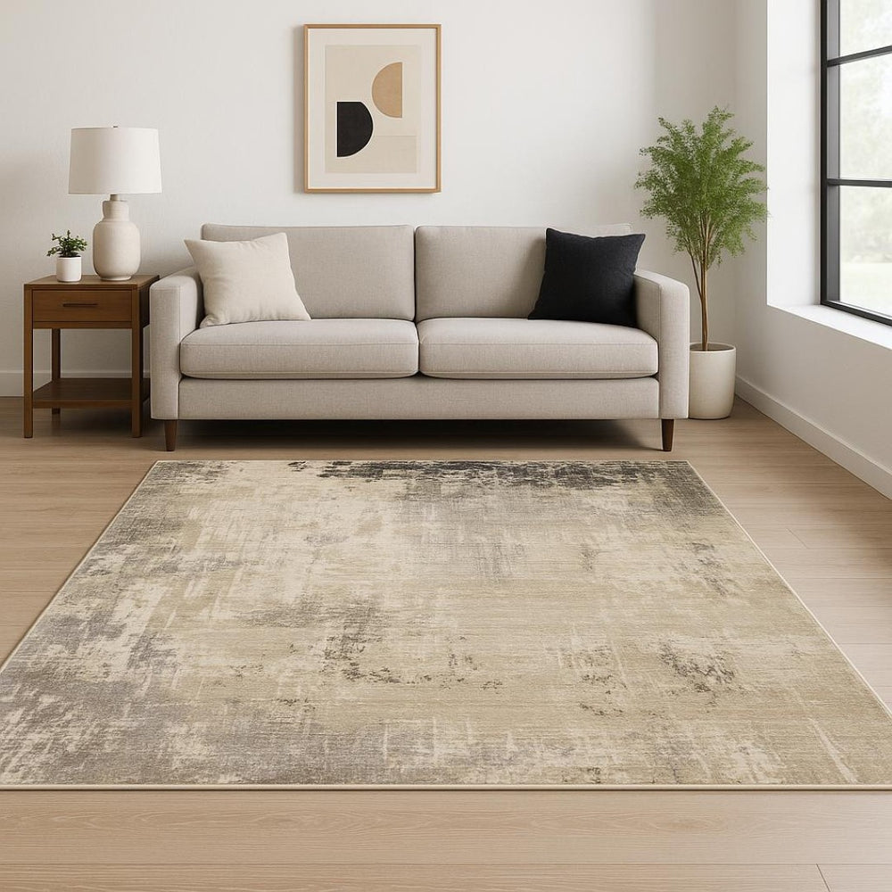 HomeRoots 2' Abstract Power Loom Runner Rug in Neutral Tones – Stain Resistant, Ideal for High-Traffic Areas 7' X 10' 509568