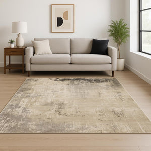 HomeRoots 2' Abstract Power Loom Runner Rug in Neutral Tones – Stain Resistant, Ideal for High-Traffic Areas 7' X 10' 509568