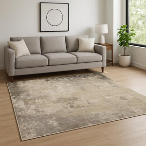 HomeRoots 2' Abstract Power Loom Runner Rug in Neutral Tones – Stain Resistant, Ideal for High-Traffic Areas 8' X 11' 509569