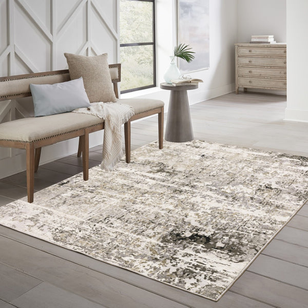 HomeRoots 2' Abstract Power Loom Runner Rug in Neutral Tones – Stain Resistant, Ideal for High-Traffic Areas 8' X 11' 509569