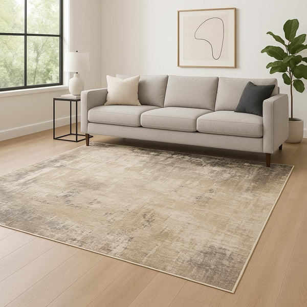 HomeRoots 2' Abstract Power Loom Runner Rug in Neutral Tones – Stain Resistant, Ideal for High-Traffic Areas 10' X 13' 509570