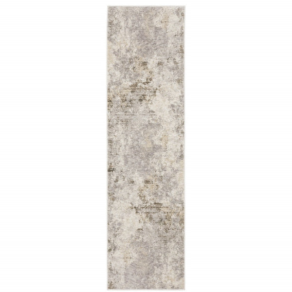 HomeRoots 2' Abstract Runner Rug in Beige, Ivory, Tan, Grey, and Brown - Stain Resistant for High-Traffic Areas 2'3" x 7'6" 509571