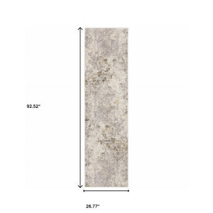 HomeRoots 2' Abstract Runner Rug in Beige, Ivory, Tan, Grey, and Brown - Stain Resistant for High-Traffic Areas 2'3" x 7'6" 509571