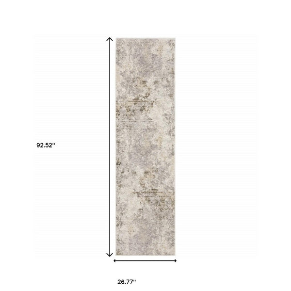 HomeRoots 2' Abstract Runner Rug in Beige, Ivory, Tan, Grey, and Brown - Stain Resistant for High-Traffic Areas 2'3" x 7'6" 509571
