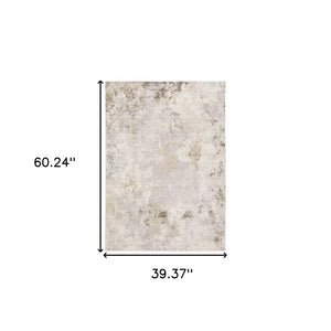 HomeRoots 2' Abstract Runner Rug in Beige, Ivory, Tan, Grey, and Brown - Stain Resistant for High-Traffic Areas 3' x 5' 509572