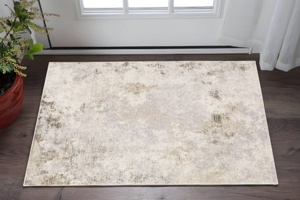 HomeRoots 2' Abstract Runner Rug in Beige, Ivory, Tan, Grey, and Brown - Stain Resistant for High-Traffic Areas 3' x 5' 509572