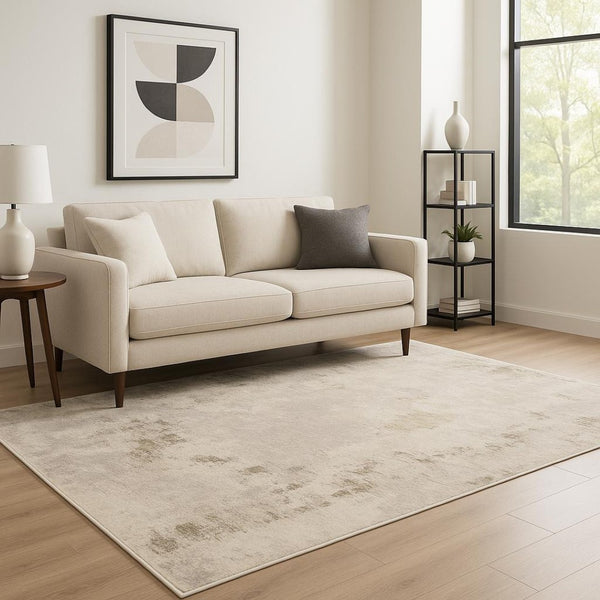 HomeRoots 2' Abstract Runner Rug in Beige, Ivory, Tan, Grey, and Brown - Stain Resistant for High-Traffic Areas 5' X 8' 509573