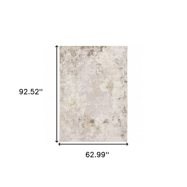 HomeRoots 2' Abstract Runner Rug in Beige, Ivory, Tan, Grey, and Brown - Stain Resistant for High-Traffic Areas 5' X 8' 509573