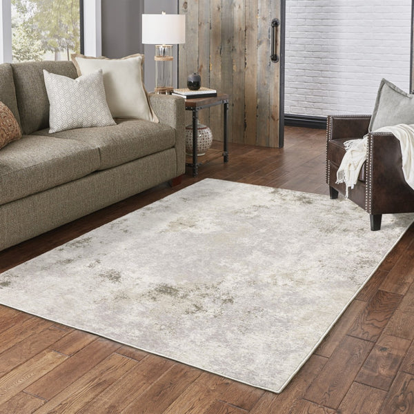 HomeRoots 2' Abstract Runner Rug in Beige, Ivory, Tan, Grey, and Brown - Stain Resistant for High-Traffic Areas 5' X 8' 509573