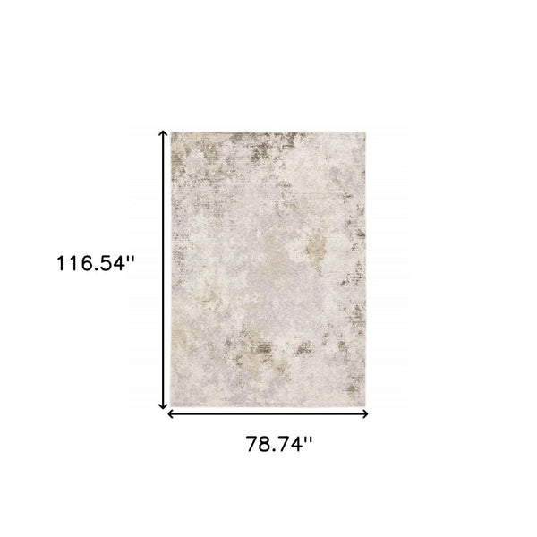 HomeRoots 2' Abstract Runner Rug in Beige, Ivory, Tan, Grey, and Brown - Stain Resistant for High-Traffic Areas 7' X 10' 509574