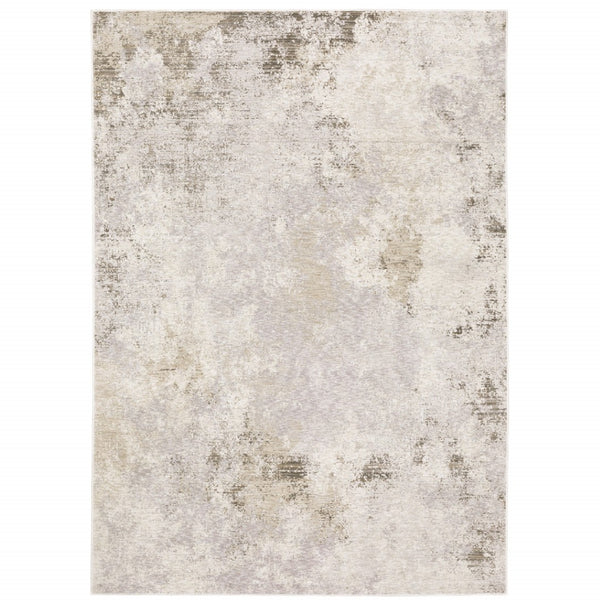 HomeRoots 2' Abstract Runner Rug in Beige, Ivory, Tan, Grey, and Brown - Stain Resistant for High-Traffic Areas 10' X 13' 509576