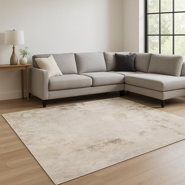 HomeRoots 2' Abstract Runner Rug in Beige, Ivory, Tan, Grey, and Brown - Stain Resistant for High-Traffic Areas 10' X 13' 509576