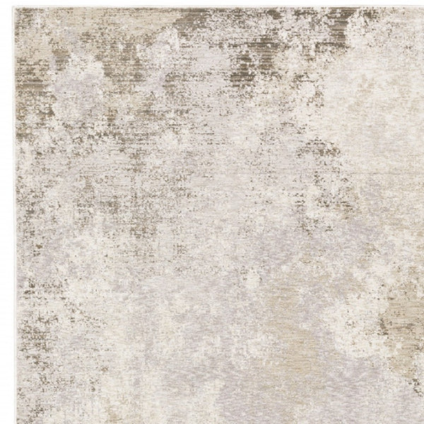 HomeRoots 2' Abstract Runner Rug in Beige, Ivory, Tan, Grey, and Brown - Stain Resistant for High-Traffic Areas 10' X 13' 509576