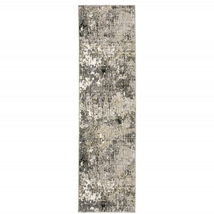 HomeRoots 2' Abstract Power Loom Runner Rug in Grey, Ivory, Beige & Charcoal - Stain Resistant, Modern Design 2'3" x 7'6" 509577