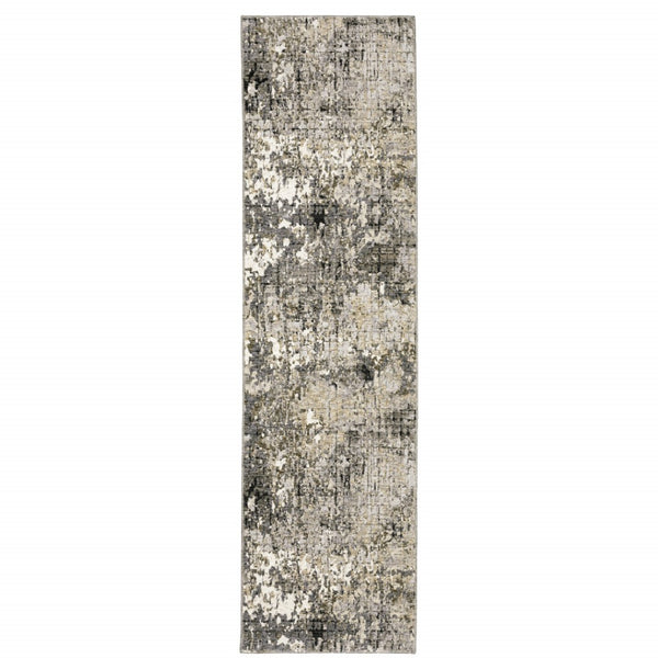 HomeRoots 2' Abstract Power Loom Runner Rug in Grey, Ivory, Beige & Charcoal - Stain Resistant, Modern Design 2'3" x 7'6" 509577