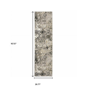 HomeRoots 2' Abstract Power Loom Runner Rug in Grey, Ivory, Beige & Charcoal - Stain Resistant, Modern Design 2'3" x 7'6" 509577