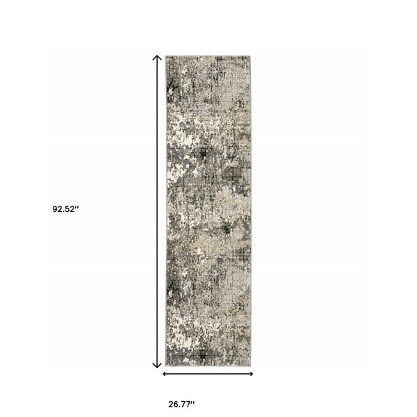 HomeRoots 2' Abstract Power Loom Runner Rug in Grey, Ivory, Beige & Charcoal - Stain Resistant, Modern Design 2'3" x 7'6" 509577