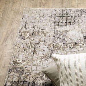 HomeRoots 2' Abstract Power Loom Runner Rug in Grey, Ivory, Beige & Charcoal - Stain Resistant, Modern Design 2'3" x 7'6" 509577