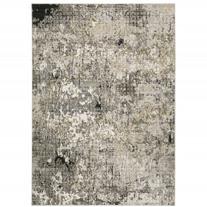 HomeRoots 2' Abstract Power Loom Runner Rug in Grey, Ivory, Beige & Charcoal - Stain Resistant, Modern Design 3' x 5' 509578