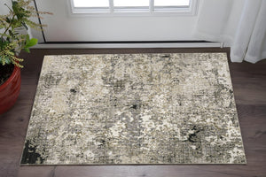 HomeRoots 2' Abstract Power Loom Runner Rug in Grey, Ivory, Beige & Charcoal - Stain Resistant, Modern Design 3' x 5' 509578