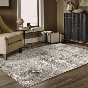 HomeRoots 2' Abstract Power Loom Runner Rug in Grey, Ivory, Beige & Charcoal - Stain Resistant, Modern Design 3' x 5' 509578