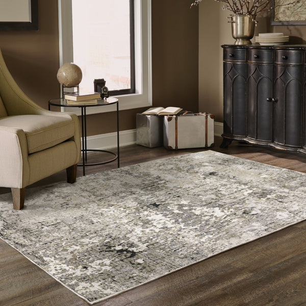 HomeRoots 2' Abstract Power Loom Runner Rug in Grey, Ivory, Beige & Charcoal - Stain Resistant, Modern Design 3' x 5' 509578