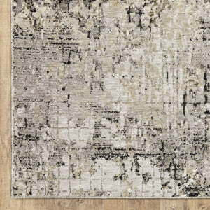 HomeRoots 2' Abstract Power Loom Runner Rug in Grey, Ivory, Beige & Charcoal - Stain Resistant, Modern Design 3' x 5' 509578