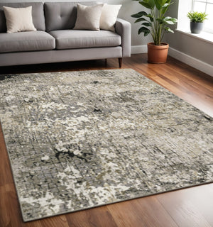 HomeRoots 2' Abstract Power Loom Runner Rug in Grey, Ivory, Beige & Charcoal - Stain Resistant, Modern Design 5' X 8' 509579
