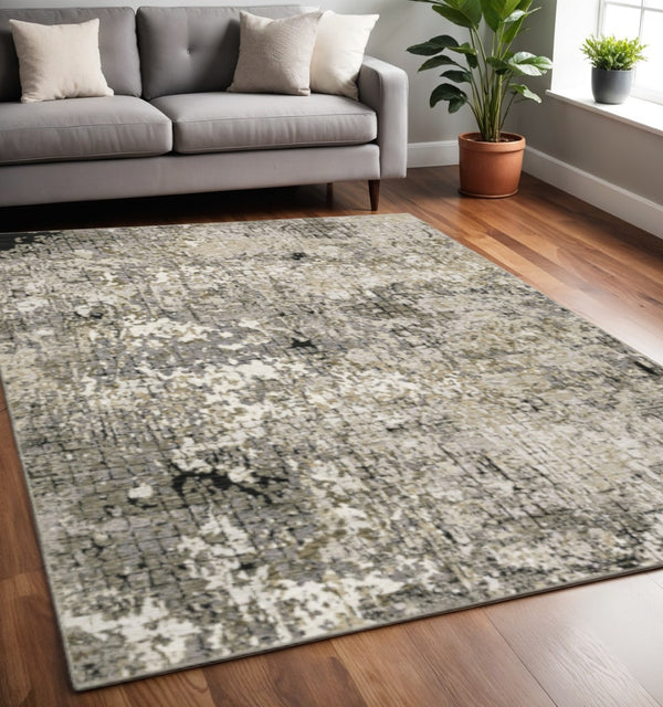 HomeRoots 2' Abstract Power Loom Runner Rug in Grey, Ivory, Beige & Charcoal - Stain Resistant, Modern Design 5' X 8' 509579