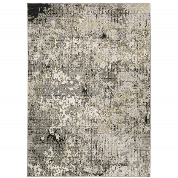 HomeRoots 2' Abstract Power Loom Runner Rug in Grey, Ivory, Beige & Charcoal - Stain Resistant, Modern Design 7' X 10' 509580