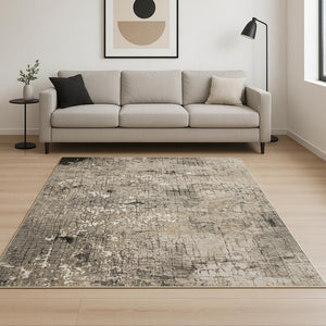 HomeRoots 2' Abstract Power Loom Runner Rug in Grey, Ivory, Beige & Charcoal - Stain Resistant, Modern Design 7' X 10' 509580