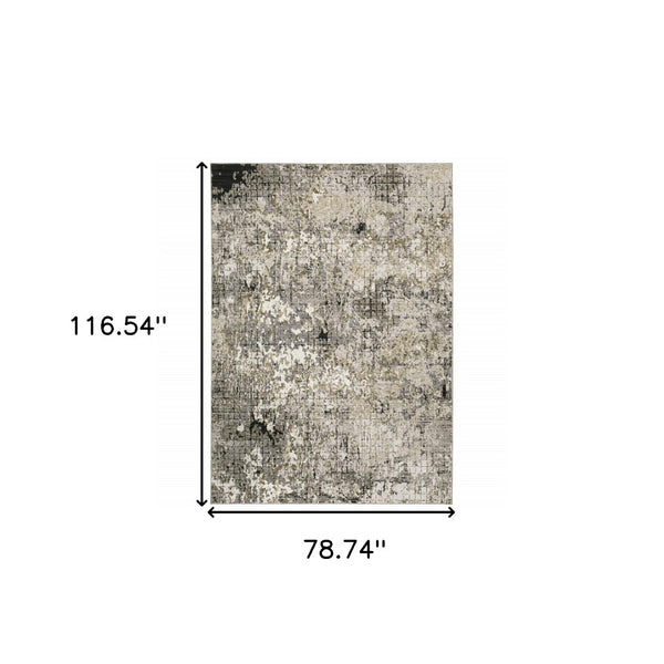 HomeRoots 2' Abstract Power Loom Runner Rug in Grey, Ivory, Beige & Charcoal - Stain Resistant, Modern Design 7' X 10' 509580