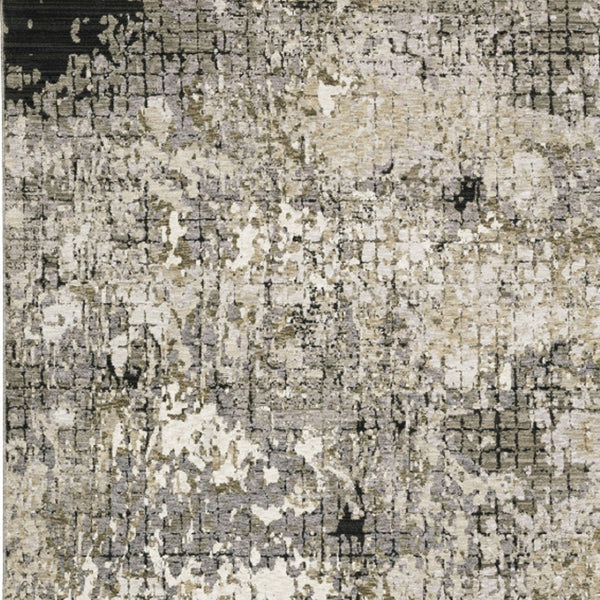 HomeRoots 2' Abstract Power Loom Runner Rug in Grey, Ivory, Beige & Charcoal - Stain Resistant, Modern Design 7' X 10' 509580