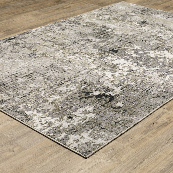 HomeRoots 2' Abstract Power Loom Runner Rug in Grey, Ivory, Beige & Charcoal - Stain Resistant, Modern Design 7' X 10' 509580