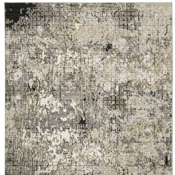 HomeRoots 2' Abstract Power Loom Runner Rug in Grey, Ivory, Beige & Charcoal - Stain Resistant, Modern Design 8' X 11' 509581
