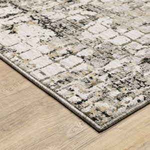 HomeRoots 2' Abstract Power Loom Runner Rug in Grey, Ivory, Beige & Charcoal - Stain Resistant, Modern Design 8' X 11' 509581