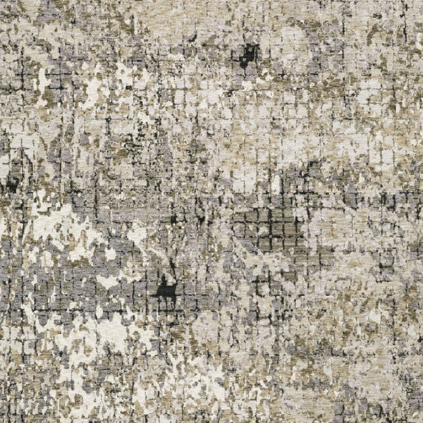 HomeRoots 2' Abstract Power Loom Runner Rug in Grey, Ivory, Beige & Charcoal - Stain Resistant, Modern Design 10' X 13' 509582