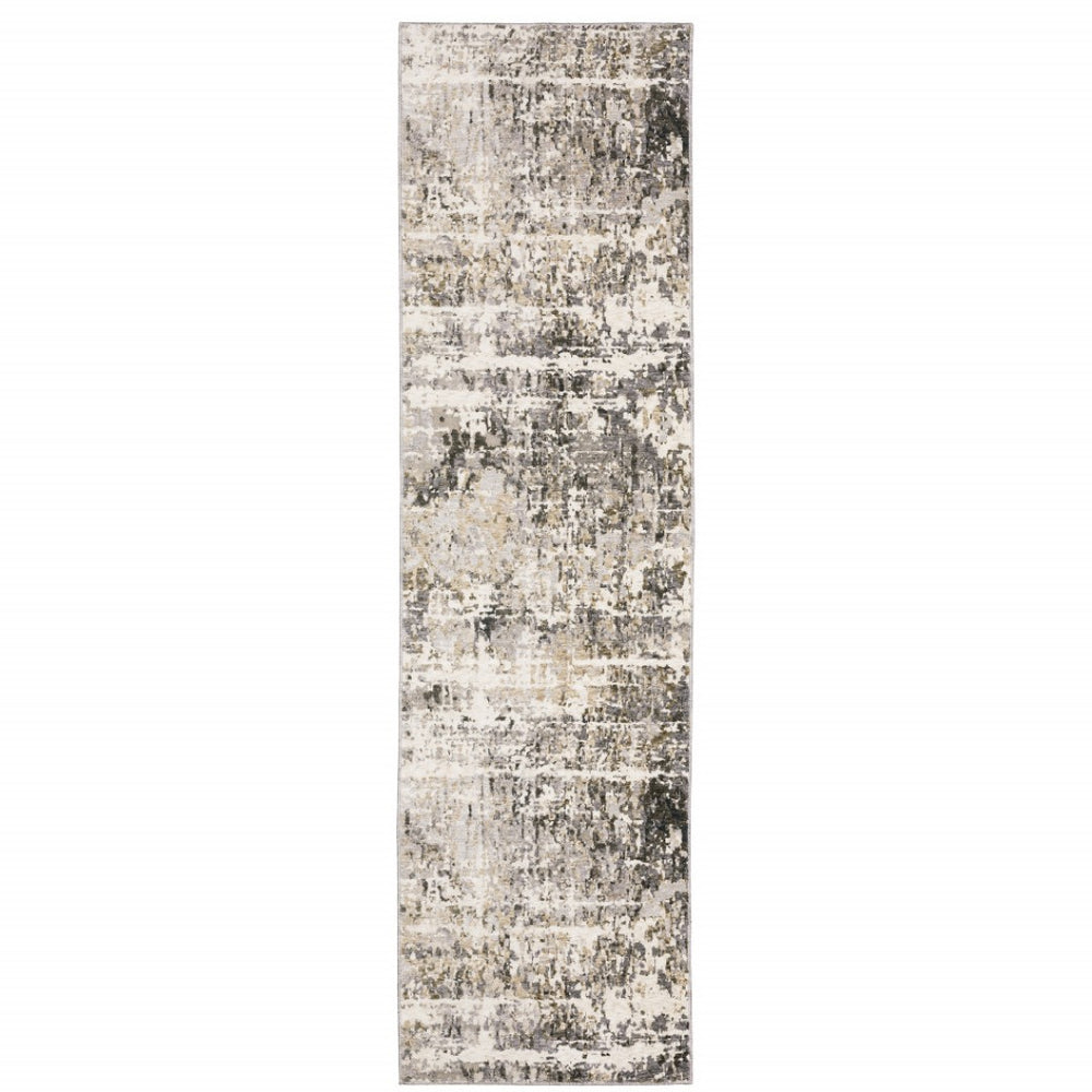 HomeRoots 2' Abstract Power Loom Runner Rug in Grey, Ivory, Beige—Stain Resistant for Modern Hallways & Entryways 2'3" x 7'6" 509583