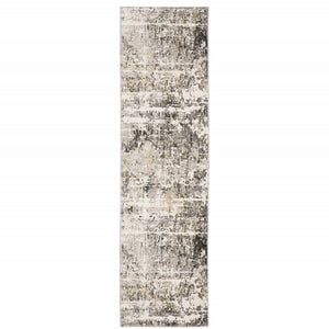 HomeRoots 2' Abstract Power Loom Runner Rug in Grey, Ivory, Beige—Stain Resistant for Modern Hallways & Entryways 2'3" x 7'6" 509583