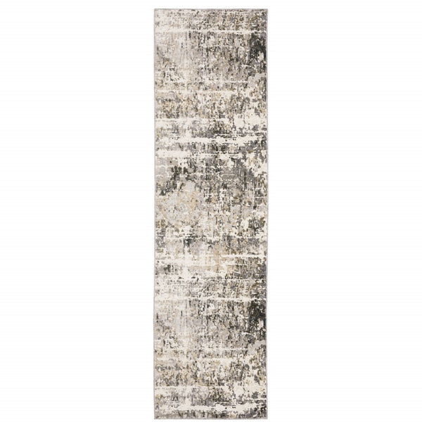 HomeRoots 2' Abstract Power Loom Runner Rug in Grey, Ivory, Beige—Stain Resistant for Modern Hallways & Entryways 2'3" x 7'6" 509583